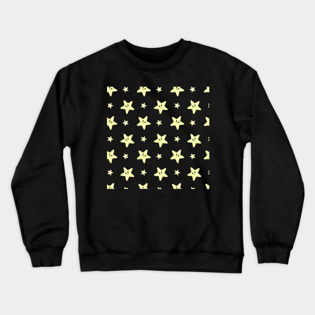 Kawaii Cute Star Pattern in Black Crewneck Sweatshirt by Kelly Gigi